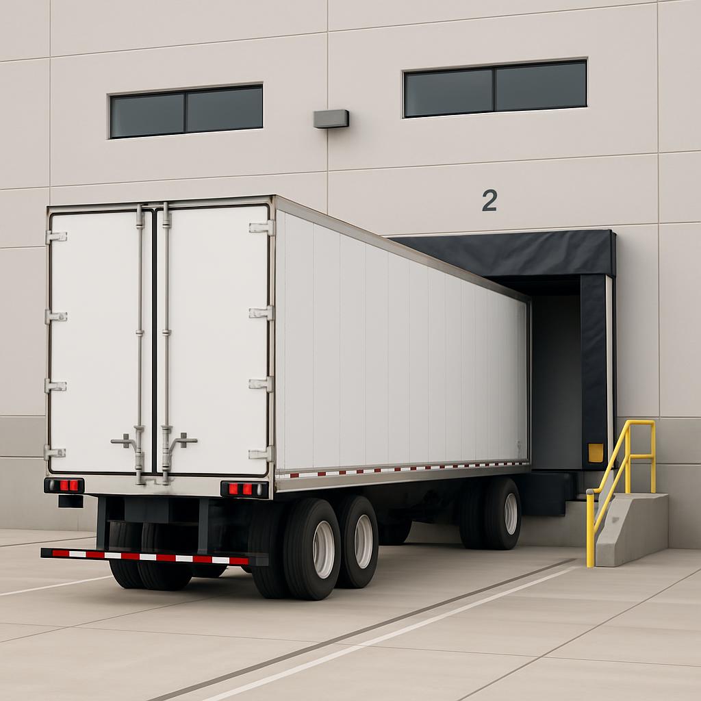 Tráiler que entra por una rampa de carga.