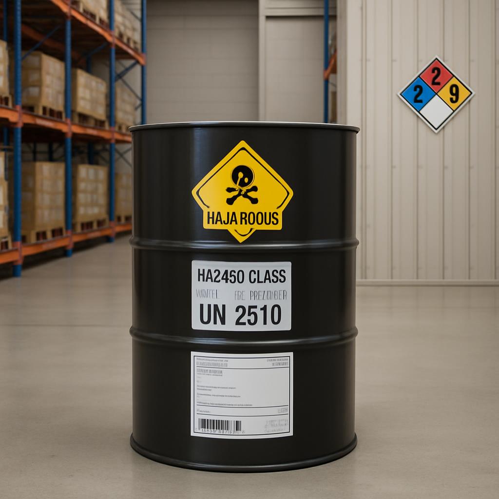 Zona de almacenamiento de materiales peligrosos con clasificación UN 2510.